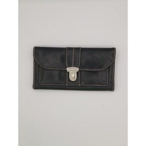 Liz Claiborne Black Leather Wallet Snap Closure Checkbook, Pin & CC Coin Zip
